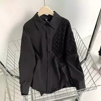 Женские рубашки с длинными рукавами в стиле пэчворк большого размера, однотонная свободная женская блузка, весенне-осенняя корейская винтажная блузка onesize чёрный