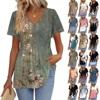 Женские рубашки с коротким рукавом и оборками, повседневные наряды, модная футболка, топ M бежевый