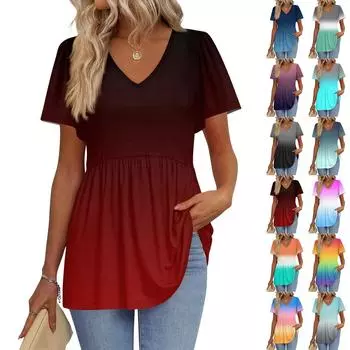 Женские рубашки с коротким рукавом и оборками, повседневные наряды, модная футболка, топ S