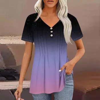 Женские рубашки с короткими рукавами, топы, элегантные повседневные рубашки, топы с V-образным вырезом и плиссировкой L чёрный