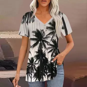 Женские рубашки с короткими рукавами, топы, элегантные повседневные рубашки, топы с V-образным вырезом и плиссировкой L чёрный
