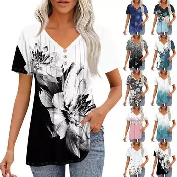 Женские рубашки с короткими рукавами, топы, элегантные повседневные рубашки, топы с V-образным вырезом и плиссировкой L армия зеленый