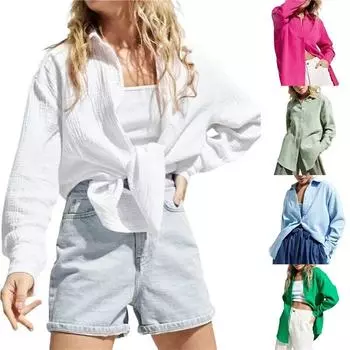 Женские рубашки с лацканами на пуговицах, топы, женские повседневные однотонные женские рабочие блузки с длинными рукавами, топы XXL белый