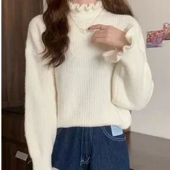 Женские рубашки с полувысоким воротом, манжеты с грибковым краем, топы для женщин с длинными рукавами, однотонная зимняя одежда для женщин One size