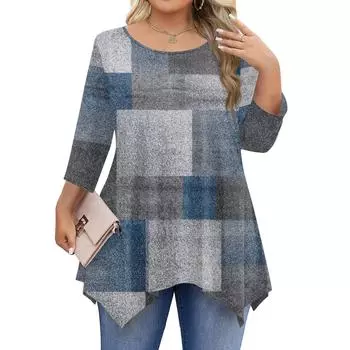Женские рубашки с рукавом 3/4 больших размеров, туники с круглым вырезом, базовые футболки свободного кроя, размеры L-5XL XXXXXL