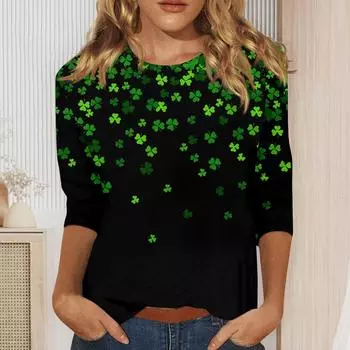 Женские рубашки с рукавом 3/4 St. Футболки с графическим принтом ко Дню Святого Патрика, блузки, повседневные базовые топы больших размеров, пуловеры M