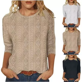 Женские рубашки с рукавом три четверти, повседневные наряды, модная футболка, топ S чёрный