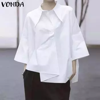 Женские рубашки VONDA с рукавами-колокольчиками, однотонные топы 4XL чёрный