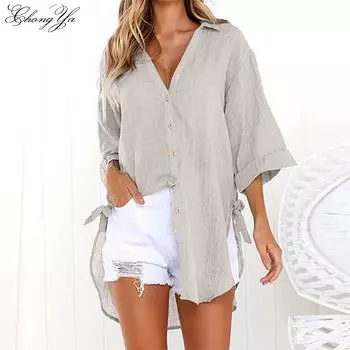 Женские рубашки в Европе и США. Новая свободная рубашка. Повседневная женская рубашка с лацканами на пуговицах и галстуке. M фиолетовый