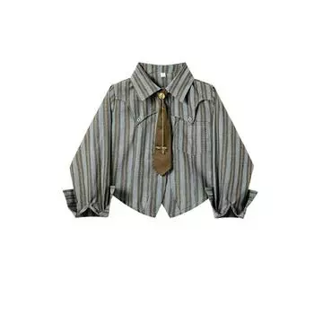 Женские рубашки в полоску, блузки, винтажные рубашки в стиле Харадзюку, эстетика 90-х годов Y2k, элегантные рубашки 2000-х с воротником-поло и длинными рукавами, осенняя одежда 2000-х годов S коричневый