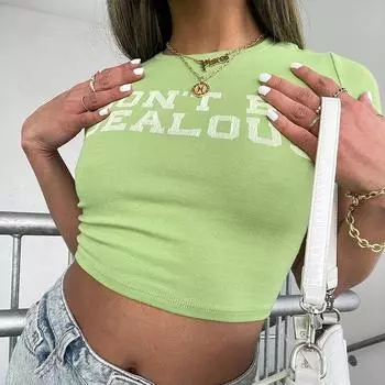 Женские рубашки в стиле фея в стиле гранж, укороченный топ с короткими рукавами, уличная одежда в стиле панк, женская одежда Harajuku с графическим принтом Y2k, летние тонкие топы S зелёный
