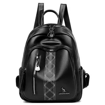 Женские рюкзаки из мягкой кожи, большая вместительная сумка для книг, школьный рюкзак, дизайнерский рюкзак высокого качества, повседневные сумки на плечо China чёрный