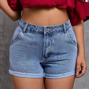 Женские рваные джинсовые шорты - Элегантные шорты с подвернутым краем XL синий