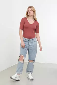 Женские рваные джинсы до колена с высокой талией голубого цвета