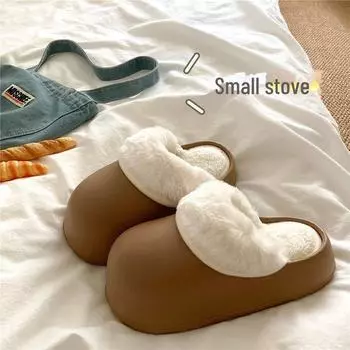 Женские съемные нескользящие зимние хлопковые тапочки: Толстая подошва, можно стирать, тепло как в помещении, так и на улице. Axi, 38-39 коричневый