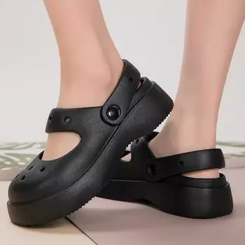 Женские сабо 2024 Новое поступление толстые босоножки на платформе удобные босоножки на танкетке с отверстиями для пар пляжные тапочки повседневные шлепанцы обувь 35-36(23cm) чёрный