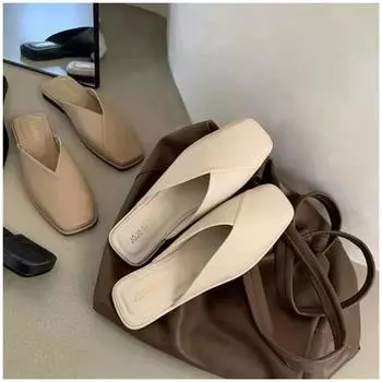 Женские сабо, дизайнерские шлепанцы с квадратным носком, лето 2024, женские модные тапочки, новые шлепанцы, женские уличные пляжные туфли, большой размер 34 бежевый