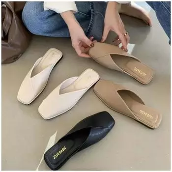 Женские сабо, дизайнерские шлепанцы с квадратным носком, лето 2024, женские модные тапочки, новые шлепанцы, женские уличные пляжные туфли, большой размер 34 бежевый