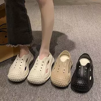 Женские сабо, летние женские сандалии, домашние шлепанцы на толстой подошве, мягкая сухая обувь на танкетке из ЭВА, садовая обувь на платформе, пляжные сандалии 36 чёрный