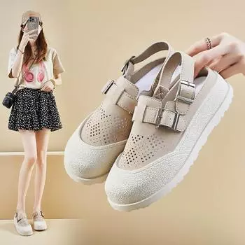 Женские сабо-мулы, летние противоскользящие сетчатые сабо на платформе, сандалии-кеды с вырезом для женщин, легкая пляжная обувь, уличные тапочки, прогулочная обувь 35 хаки