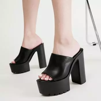 Женские сабо на платформе и квадратном каблуке, уличные тапочки с открытым носком, сандалии без шнуровки, обувь с открытой пяткой, черный, белый цвет, отличное качество 35 чёрный