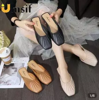 Женские сабо на плоской подошве, милые шлепанцы с острым носком и открытой спиной, удобные повседневные лоферы без шнуровки 36-37 чёрный