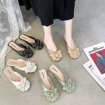 Женские сабо на плоской подошве. Удобные лоферы без шнуровки с открытой спиной. Шлепанцы с квадратным закрытым носком. Женские нарядные туфли-сабо. Летние тапочки. Повседневная обувь-сабо. 36 зелёный