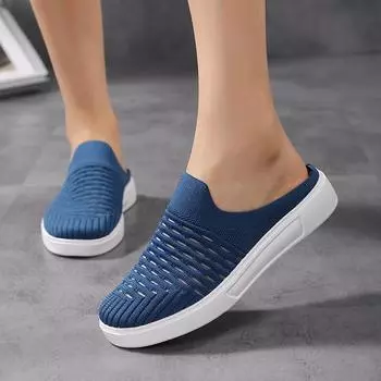 Женские сабо, прогулочные кроссовки с открытой спиной, летняя обувь для девочек, туфли без шнуровки, удобные повседневные дорожные тапочки-мулы для девочек EU: 36