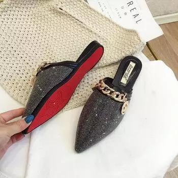 Женские сабо, роскошные туфли на плоской подошве, модные лоферы, дизайнерская обувь, летние шлепанцы, шлепанцы с острым носком, без шнуровки, свадебные повседневные женские сандалии 35 чёрный