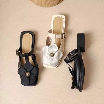 Женские сабо с Т-образным ремешком и пряжкой, квадратный закрытый носок, шлепанцы на массивном каблуке для женщин, босоножки на блочном каблуке, без шнуровки, нарядная обувь, летние повседневные лоферы с открытой спиной 35