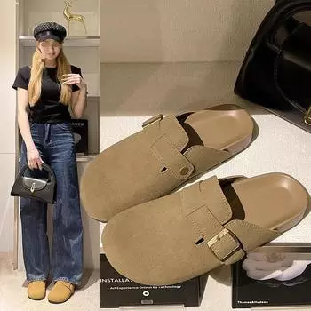 Женские сабо женская обувь Высококачественная кожаная обувь женская замшевая обувь Мюли Тапочки Классические повседневные кроссовки для отдыха на открытом воздухе Легкая поддерживающая обувь 35 верблюд