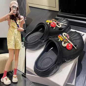 Женские садовые сабо 2025 года – уличные сандалии на толстой подошве, нескользящая пляжная обувь, дышащие и водонепроницаемые шлепанцы для лета, удобный стиль Crocs 40 чёрный