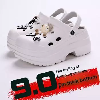 Женские садовые туфли на толстой подошве высотой 9 см с аксессуарами в виде мультяшных персонажей, созданными своими руками, для создания уникального летнего настроения 36/37 glossy version чёрный