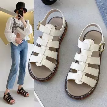 Женские сандалии 2022 Летние сандалии на плоской подошве с открытым носком Женские удобные пляжные туфли Демисезонная обувь Дизайнерские сандалии для вечеринок 35 чёрный