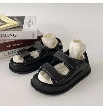 Женские сандалии 2024 года, летние белые повседневные туфли на платформе, модные черные сандалии на толстой подошве с пряжкой на щиколотке, женские спортивные сандалии 35 чёрный