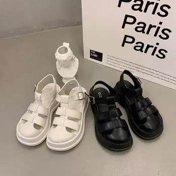 Женские сандалии 2024 года, летние белые повседневные туфли на платформе, модные черные сандалии на толстой подошве с пряжкой на щиколотке, женские спортивные сандалии 35 бежевый