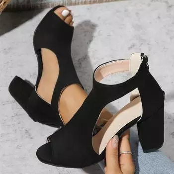 Женские сандалии 2024 года, летние босоножки из матовой кожи с заостренным носком, женские сексуальные однотонные удобные туфли на высоком каблуке 36 чёрный