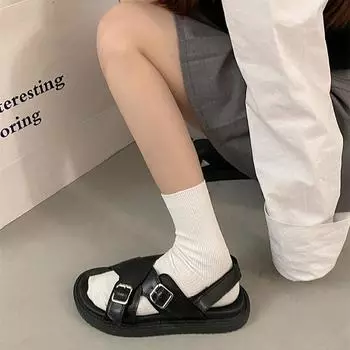 Женские сандалии 2024 года, летние однотонные удобные женские пляжные туфли, массивные сандалии, нескользящая обувь на платформе, Zapatillas Mujer 35 чёрный