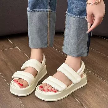 Женские сандалии 2024 года, летние однотонные удобные женские пляжные туфли, массивные сандалии для женщин, нескользящая обувь 35-40 35 покинуть белый