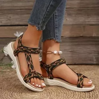 Женские сандалии 2024 года, летний леопардовый принт, модные пляжные тапочки, модные повседневные сандалии на плоской подошве, легкие, Zapatos Mujer 36 красный