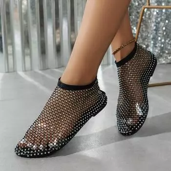 Женские сандалии 2024 года, новые летние роскошные сандалии с плоской подошвой, полые короткие сапоги, сексуальные модные банкетные туфли для женщин 36 чёрный