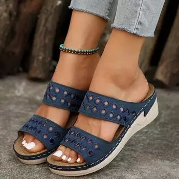 Женские сандалии 2024 года, новые летние женские туфли, удобные тапочки на мягкой подошве, модная обувь Hollow Zapatos Mujer 35 чёрный