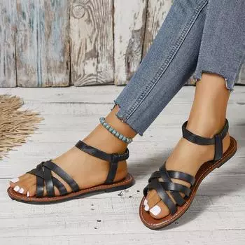 Женские сандалии 2024 года, новые летние женские туфли на плоской подошве с римским ремешком, роскошные сандалии, дизайнерская обувь, женские пляжные сандалии для отдыха на открытом воздухе 36 бежевый