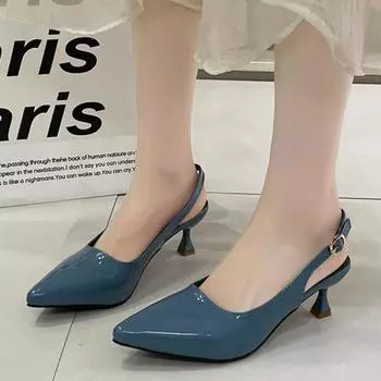 Женские сандалии 2024 года, новые сексуальные остроносые босоножки из искусственной кожи, однотонные, с открытой пяткой, на высоком каблуке, летние элегантные женские сандалии Baotou, большой размер 41 хаки