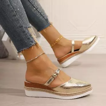 Женские сандалии 2024 года, новый летний тренд, модные элегантные сандалии на платформе и танкетке, удобные сандалии Baotou, женская обувь для женщин 36 розовый