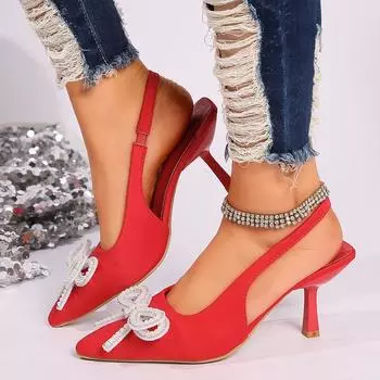 Женские сандалии 2024 года, женская летняя мода, дизайнерские сексуальные сандалии с бантом, заостренные кожаные сандалии на высоком каблуке Zapatos De Mujer 35 чёрный