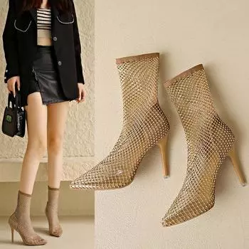 Женские сандалии 2024 года, женские сапоги на высоком каблуке, летние солнцезащитные дышащие остроносые туфли на очень высоком каблуке, женские модные сетчатые сапоги 35 чёрный