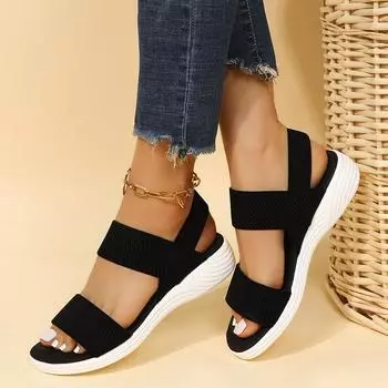 Женские сандалии 2024, летние модные сандалии на платформе, женские повседневные спортивные сандалии, женские сандалии на плоской подошве с закрытым носком, без шнуровки 40 чёрный
