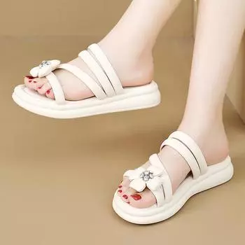 Женские сандалии 2024, летние удобные повседневные тапочки Mori с плоской подошвой и закругленным носком на плоской подошве с мягкой подошвой и ремешками 35