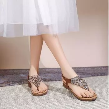 Женские сандалии 2025 года, летние новые сандалии со стразами, сандалии большого размера на толстой подошве 36 чёрный